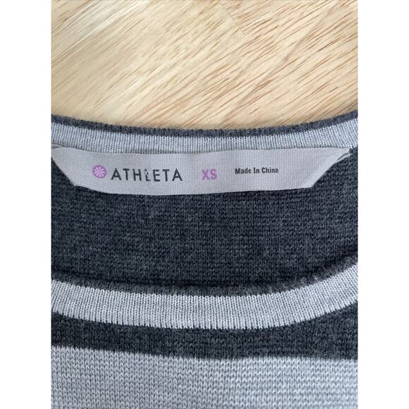 Athleta Black Gray Striped Wool Blend LS Knit Sweater Midi Dress Womens Size XS - Picture 9 of 12